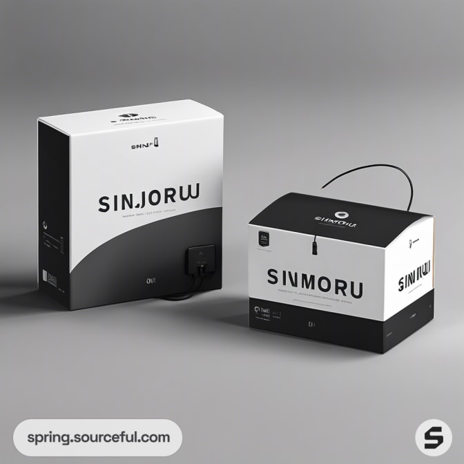 Two large electronic packaging boxes, black and white design.