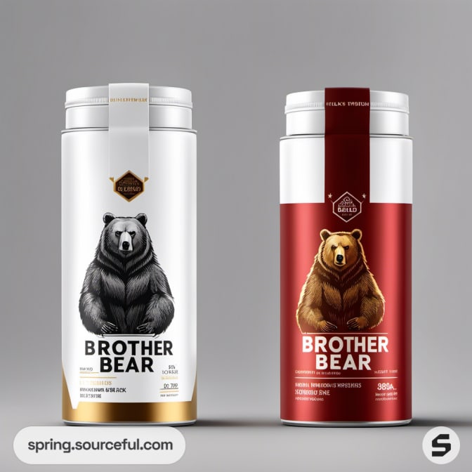 White and red cylindrical containers featuring bear illustrations.