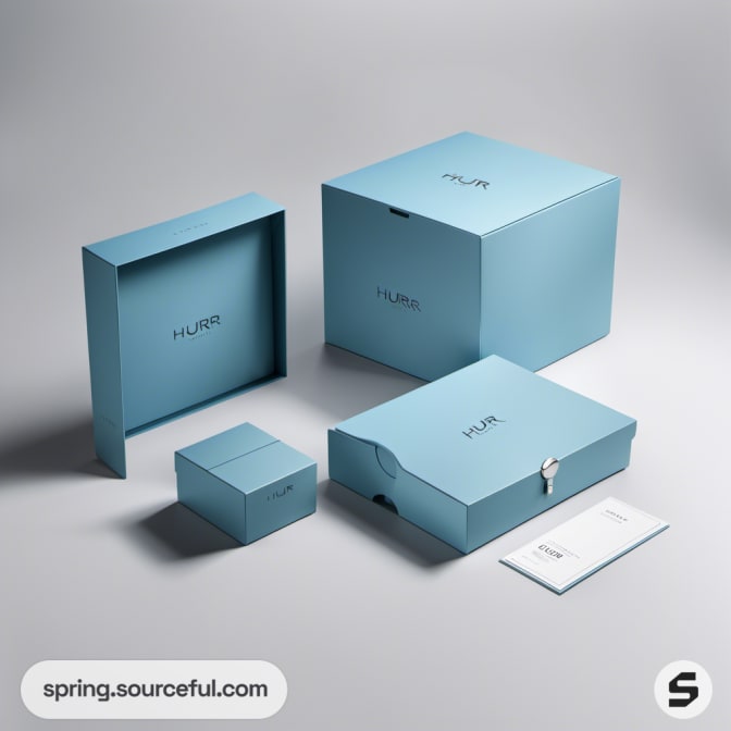 Blue square and rectangular boxes with document folders.