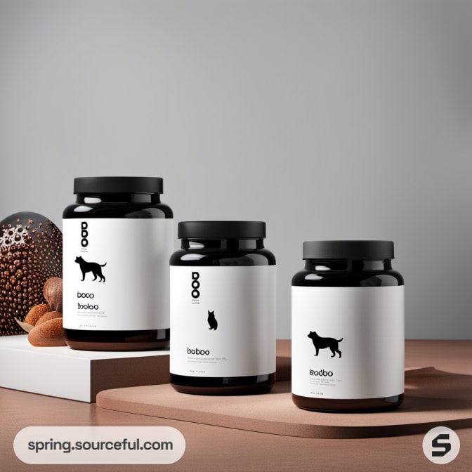 Black jars with animal silhouettes on white labels.