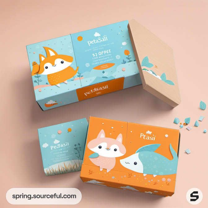 Animal-themed child shoe boxes with adorable fox graphics in orange and blue.