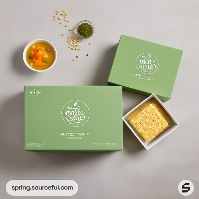 Two green boxes with soup bowls.
