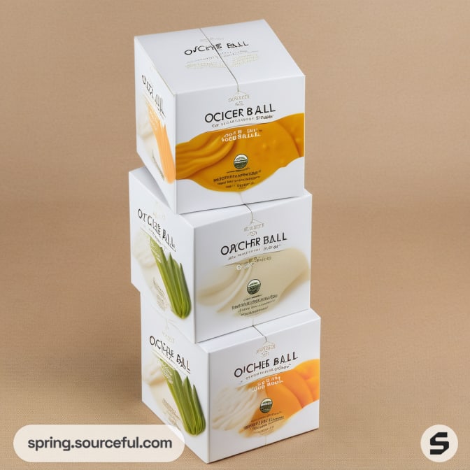 Stacked white boxes with vegetable illustrations.