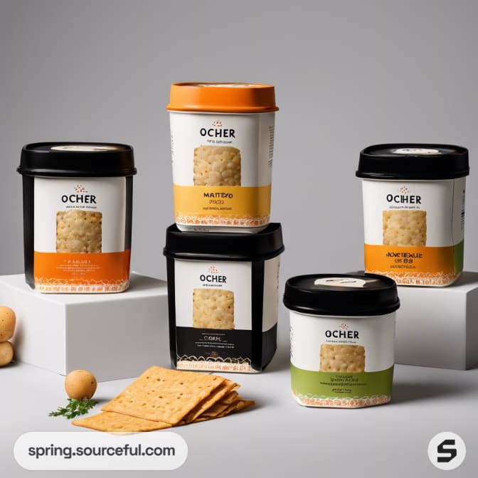 Five soup containers in various colors.