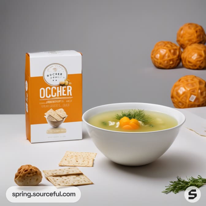 Orange box with bowl and crackers.