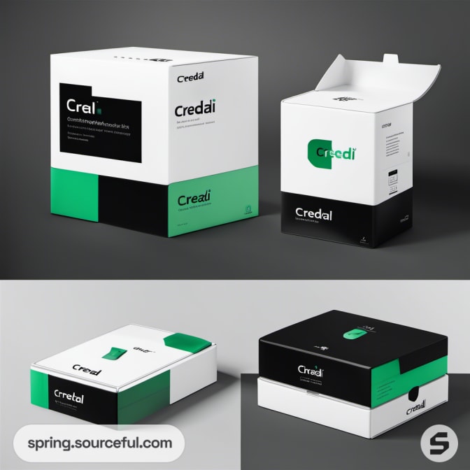 Two square green and black packages with sleek design.