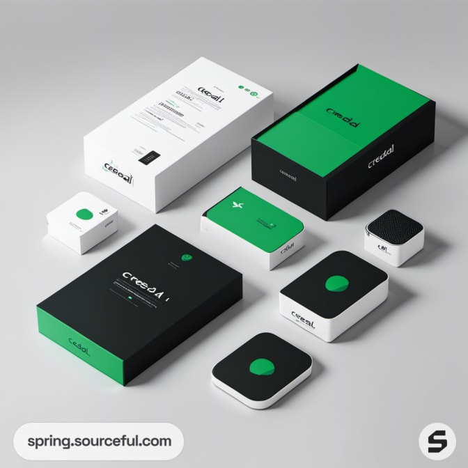 Minimalist design packaging in black and green color scheme.