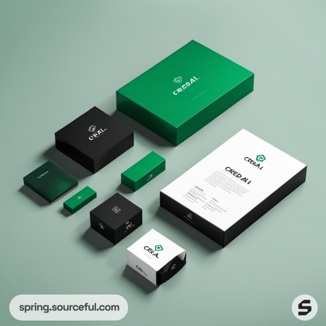 Green and black packaging boxes with various sizes.