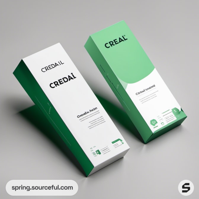 Tall rectangular green boxes with simple graphics.