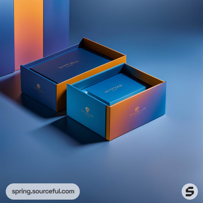 Gradient blue and orange drawer boxes on a blue surface.