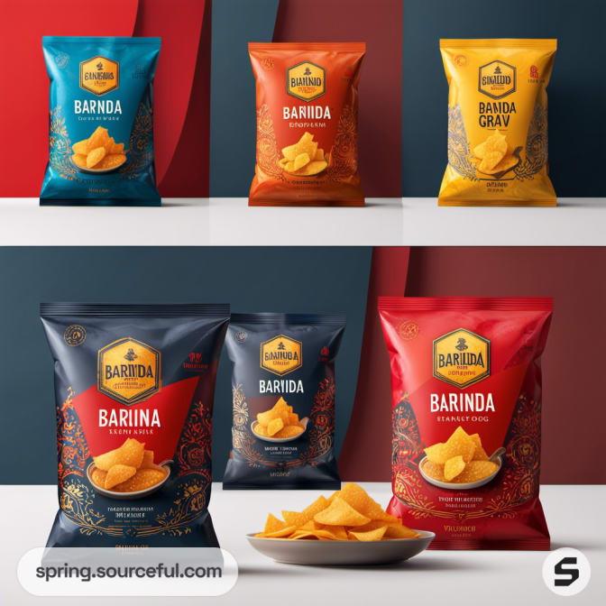 Various snack bags on display shelf.