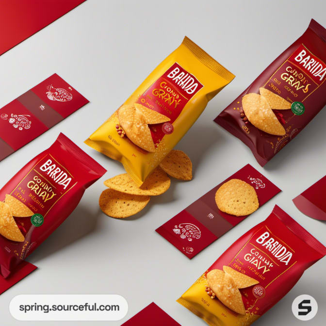 Close-up of yellow and red snack bags with chips.
