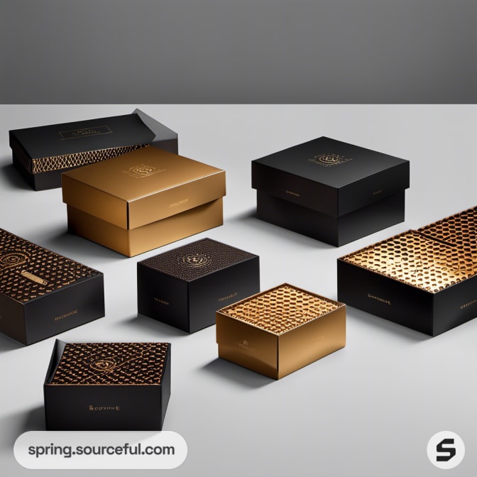 Gold and black boxes with geometric designs