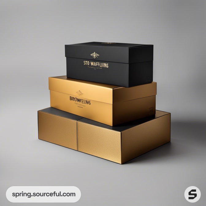 Stacked gift boxes in black and gold