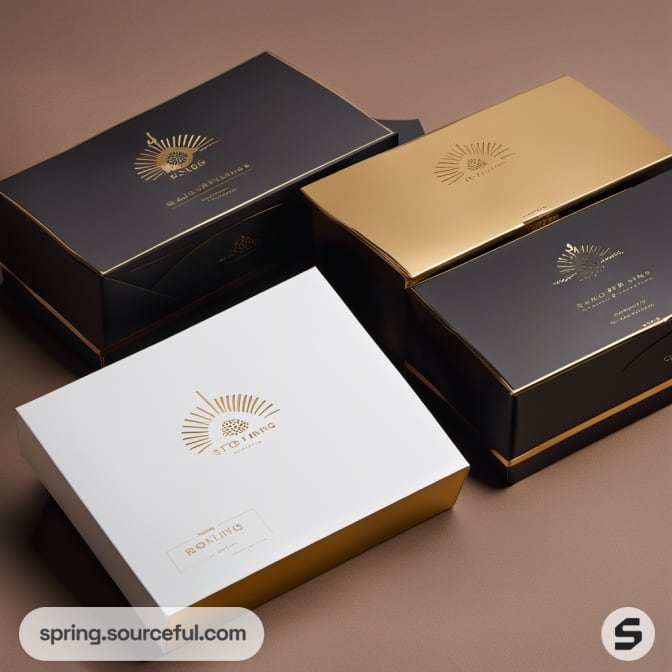 Elegant boxes in black, gold, and white