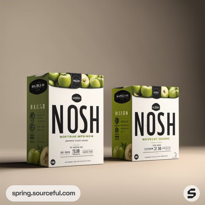 Two fruit-themed boxed drink cartons with 'NOSH' branding.