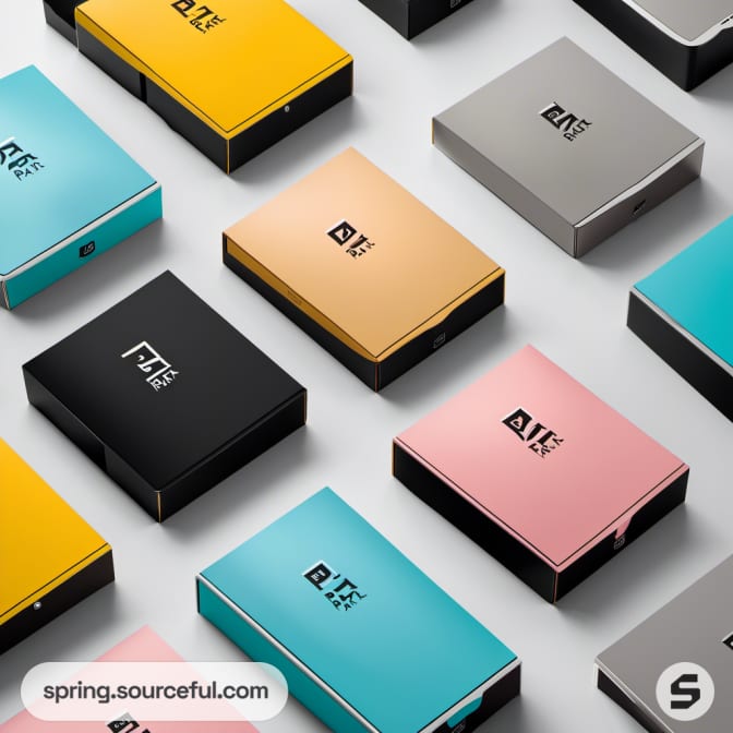Colorful rectangular boxes arranged in a pattern with 'PAKT' branding.