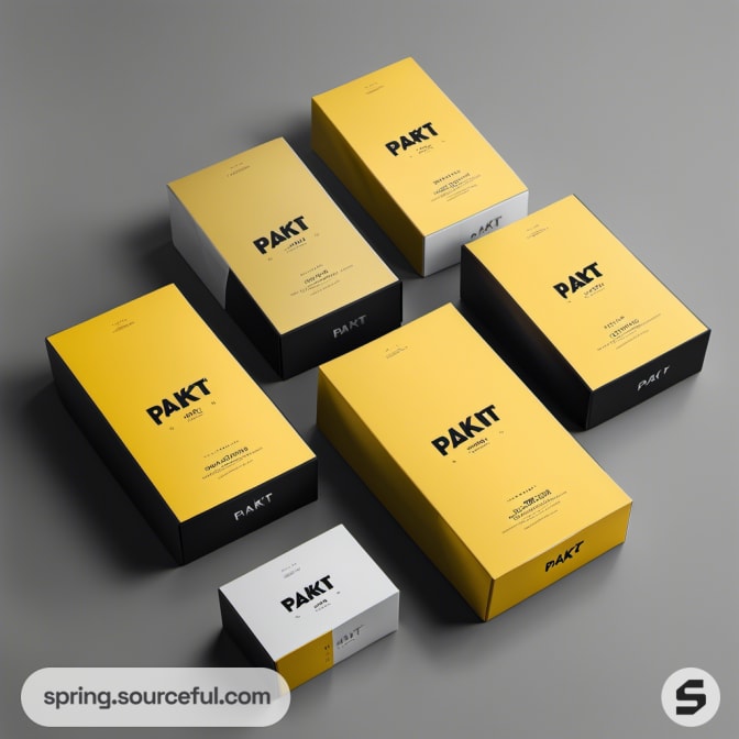 Stacked yellow and black boxes with 'PAKT' branding on a dark surface.