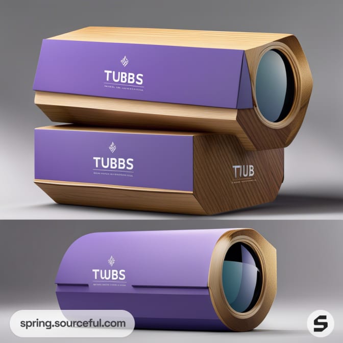 Hexagonal cardboard tubes with purple sleeves and rounded ends.