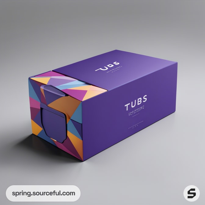 Purple rectangular box with colorful geometric sides, labeled 'TUBS'.