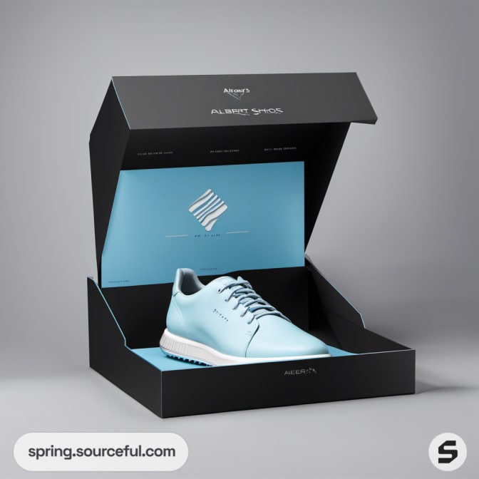 Open black box with blue sneaker on a blue interior.