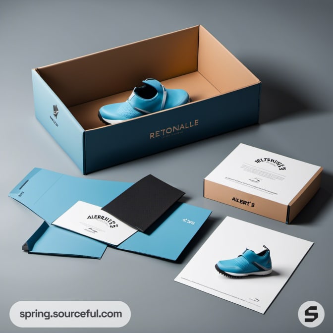Blue box with blue sneakers and packaging materials laid out.