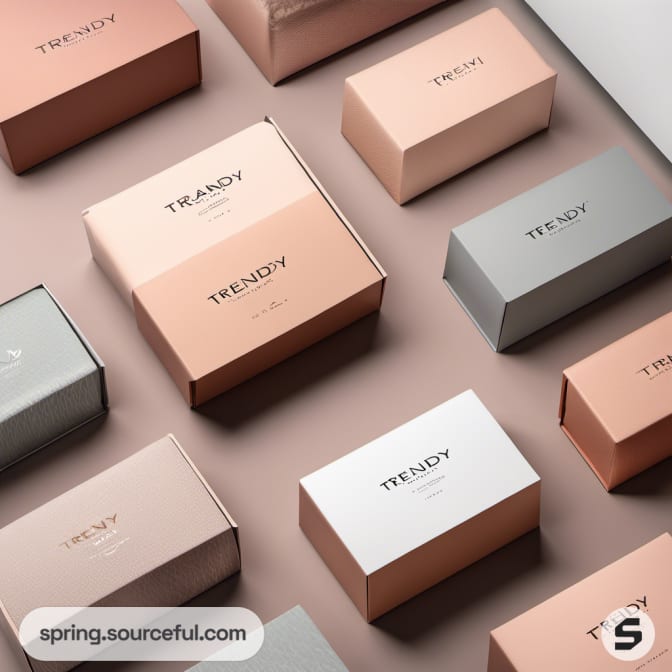 Multiple boxes labeled 'TRENDY' in shades of peach and beige.