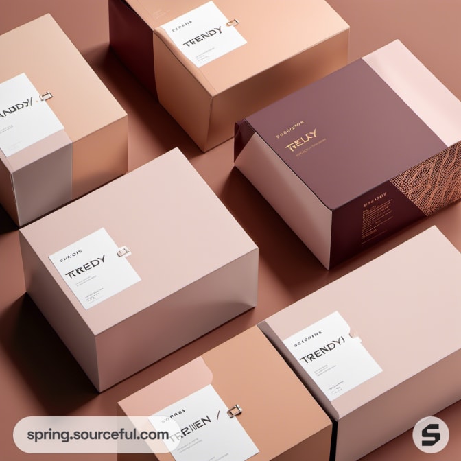 Sophisticated boxes in shades of pink and beige with textured elements.