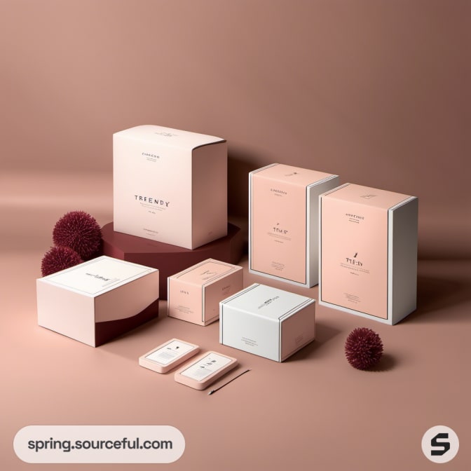 Different sized boxes in soft colors with simple design accents.