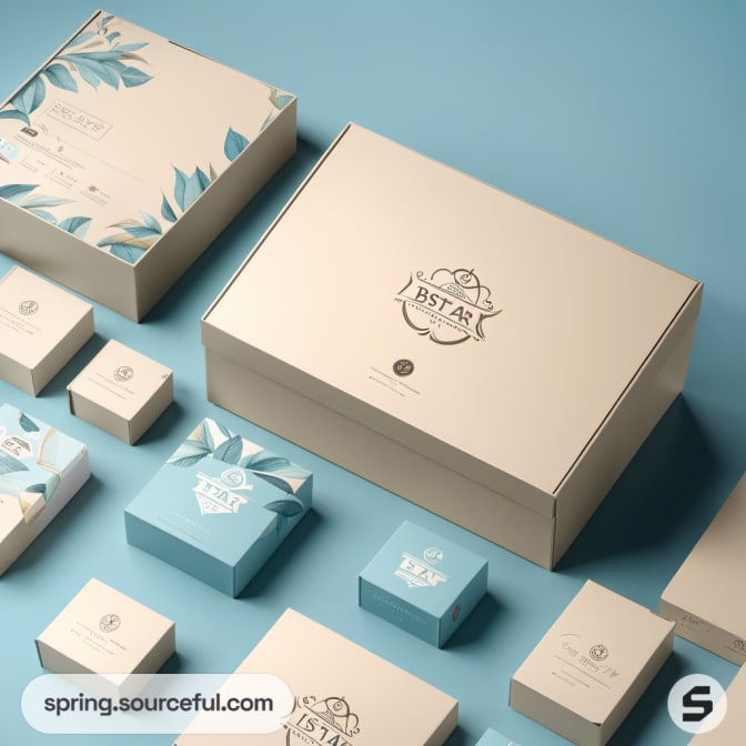 White and blue floral boxes with large centerpiece.