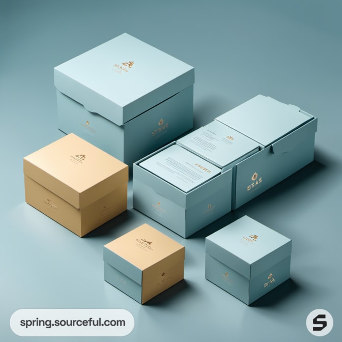 Turquoise and yellow gift boxes stacked neatly.