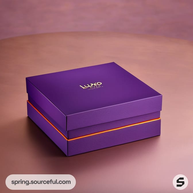 Purple and orange gift box on a bronze surface.