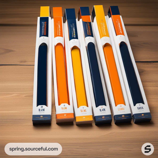 Long pencil boxes with clear window designs, varied colors.