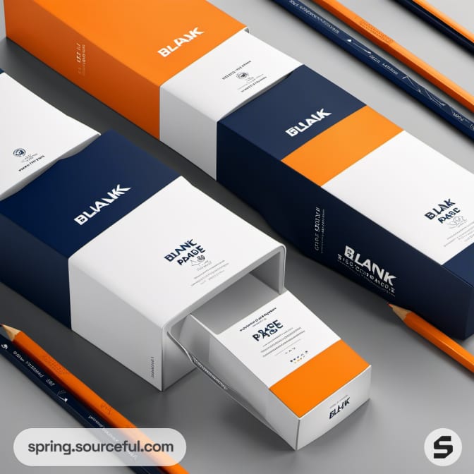 Closeup of navy and orange pencil boxes with elegant design.