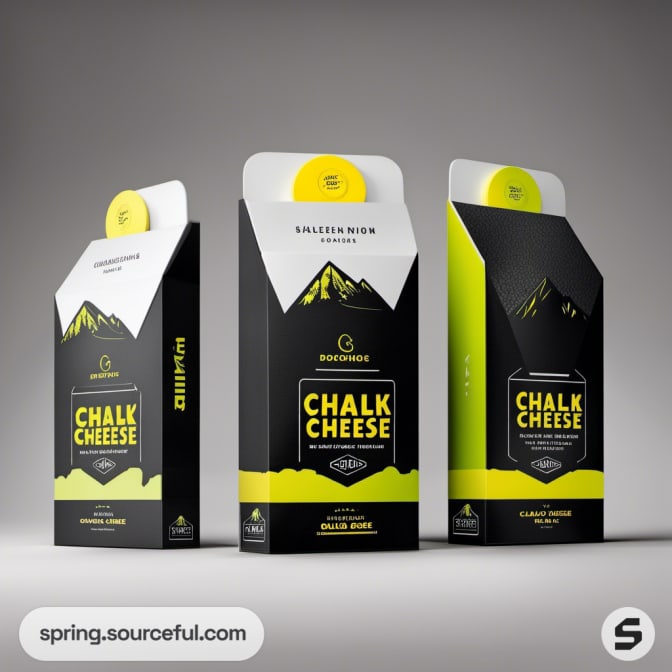 Tall cheese boxes in green, black, and white with a nature motif and sleek design.