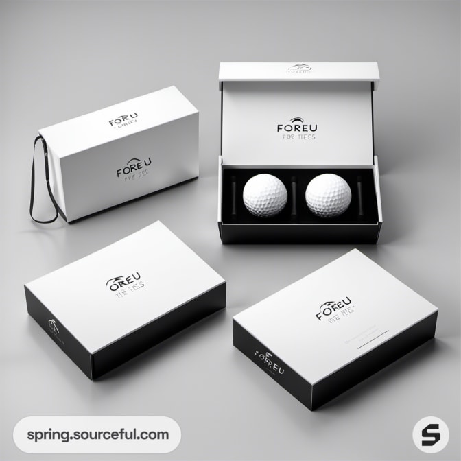 White golf ball packaging box with magnetic closure.