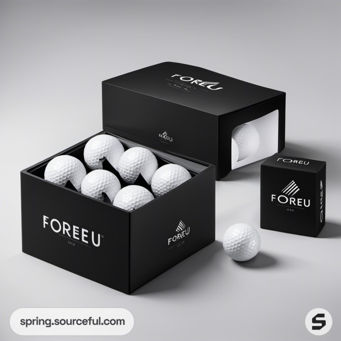 Black box of golf balls, open, with another closed.
