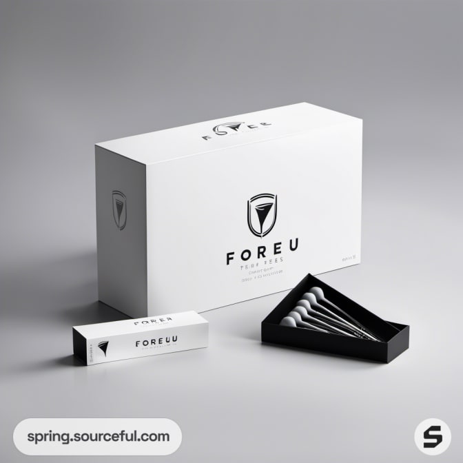 Large white box with logo, small rectangular box beside.