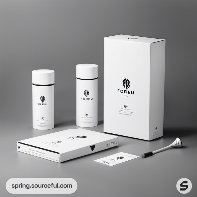 Elegant white packaging with cylindrical containers.