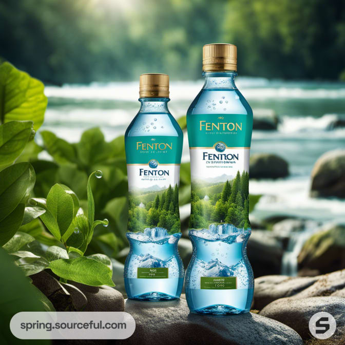 Two blue bottles on rocks by a flowing river