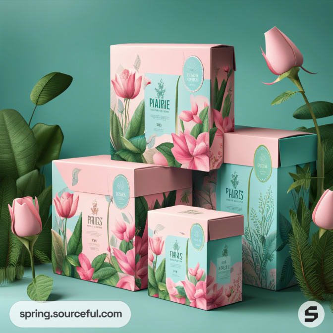 Assorted floral boxes with tulip details and leaves.