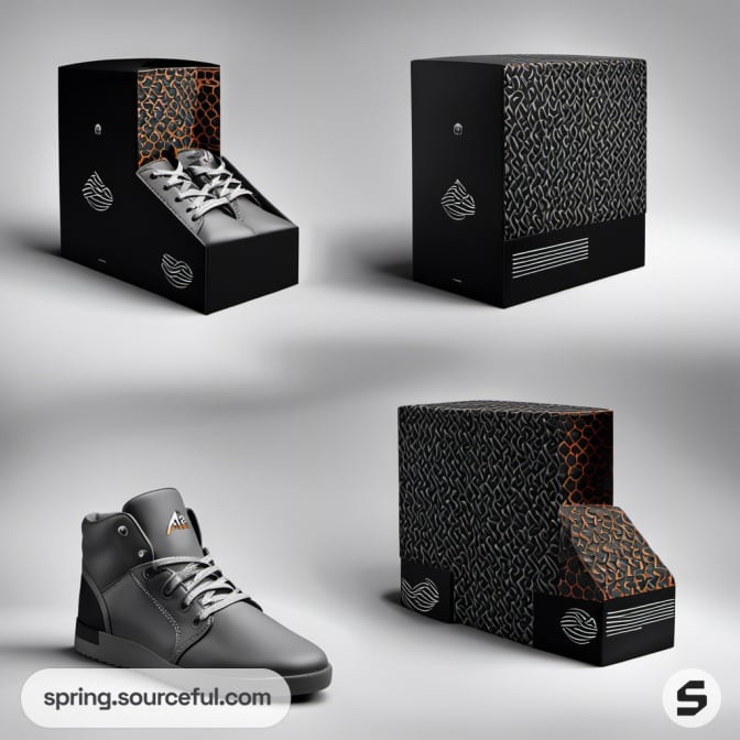 Shoe boxes with hexagonal and leopard patterns.