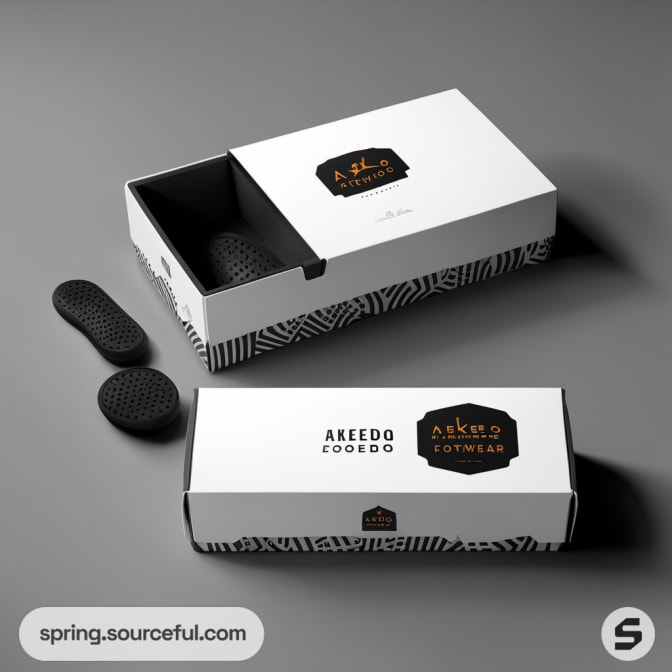 White and black drawer box with insoles.