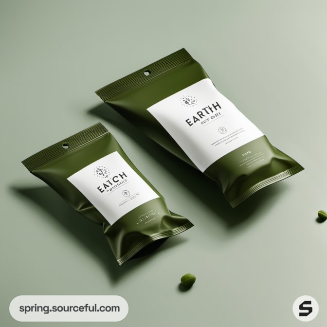 Two green and white pouches with earth design.