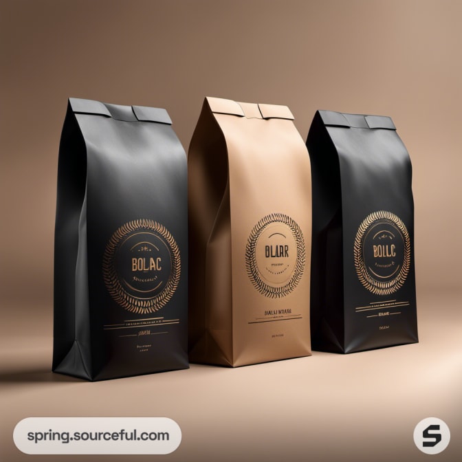 Three pouches, two black, one brown with gold designs