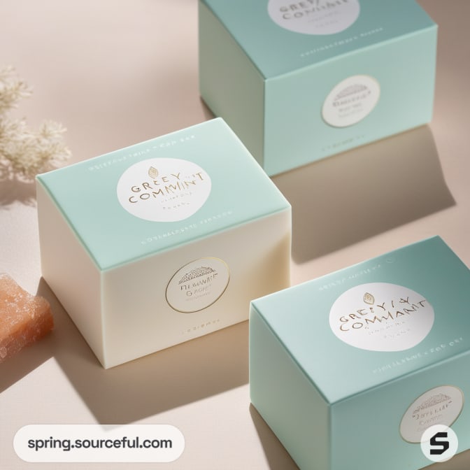 Three mint green boxes with sunlight on them.