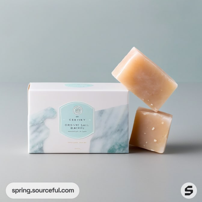White and mint box with two soap bars.