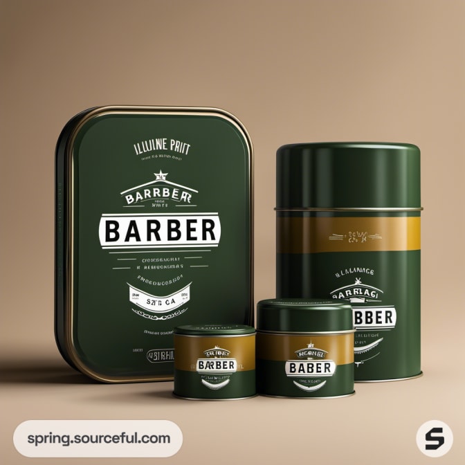 Set of green and gold tins with vintage design.