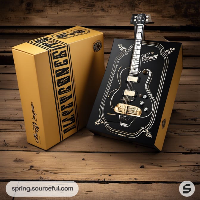 Guitar-themed packaging with a large decorative box.