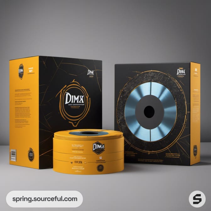 Round blue packaging with a circular opening and side box.